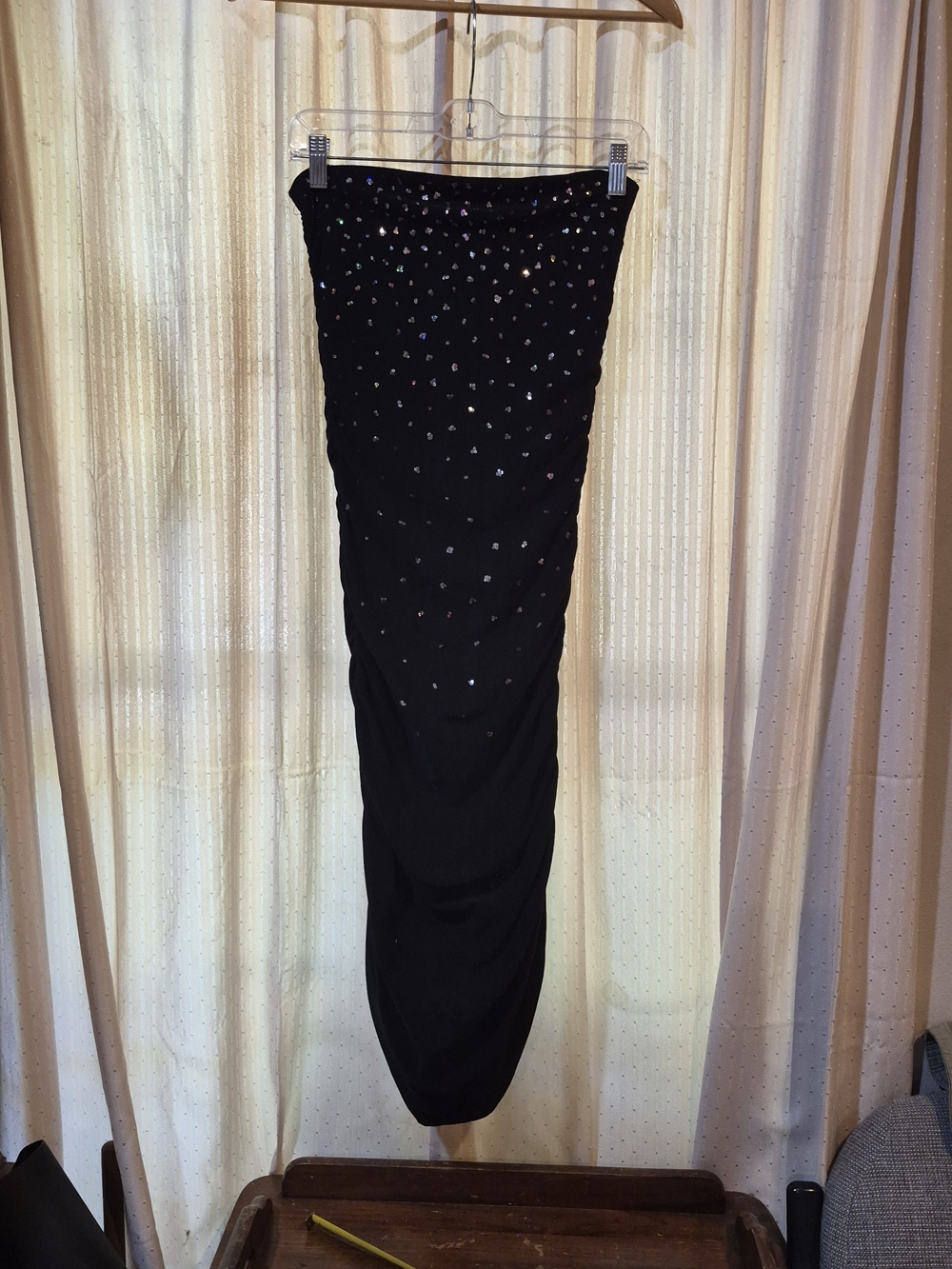 Vizio USA Black Sequin Strapless Ruched Bodycon Tube Dress S